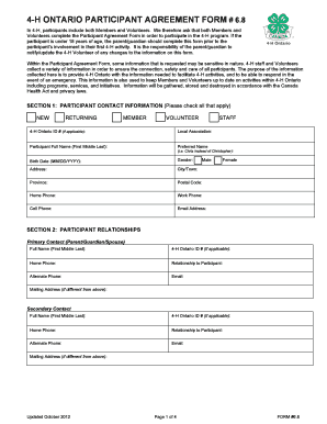 4-H Ontario Participant Agreement Form