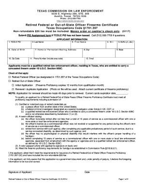 Texas Retired Officer Firearms Certificate