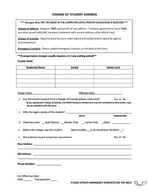 Change of Student Address Form