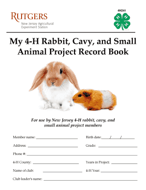 New Jersey 4-H Rabbit Cavy Small Animal Project Record Book