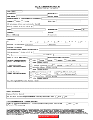 4-H Ontario Alumni Sign Up Form
