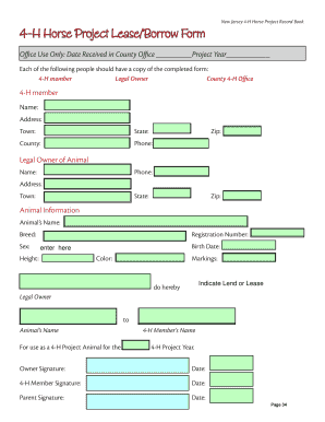 New Jersey 4-H Horse Project Lease Form