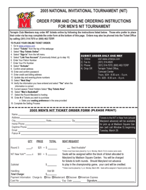 2005 Men's NIT Tournament Ticket Order Form