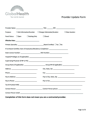 Provider Update Form