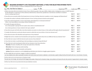 Fillable Online Reading Diversity Lite Teachers Edition A Tool For