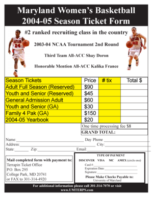Maryland Women's Basketball Season Ticket Form