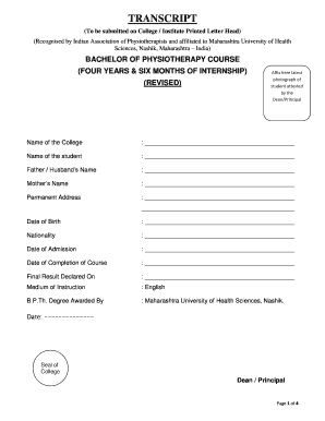 Bachelor of Physiotherapy Degree Certificate