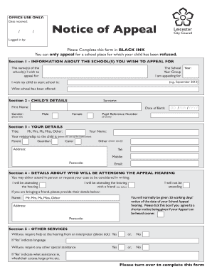 UK School Appeal Form