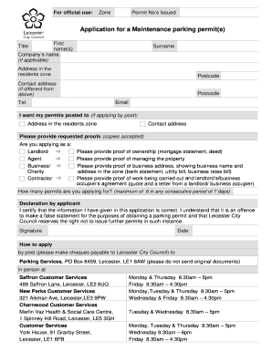 Application for Maintenance Parking Permit