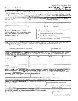 Form I-9 Employment Eligibility Verification