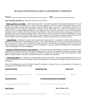 Release and Waiver of Liability and Indemnity Agreement