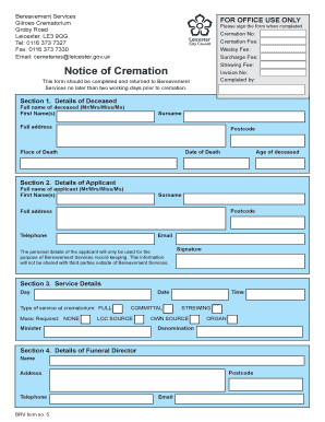 Cremation Service Application Form