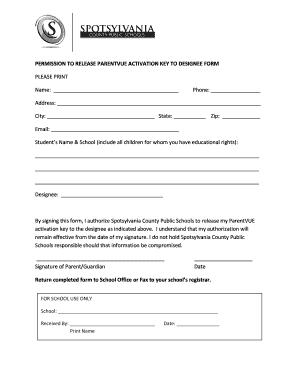 ParentVUE Activation Key Release Form