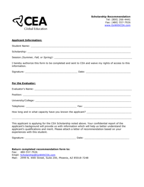 CEA Scholarship Recommendation Form