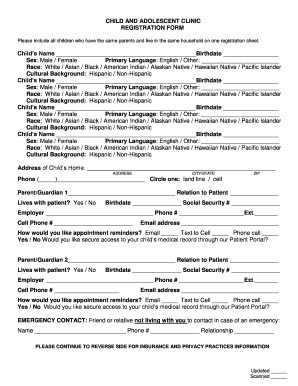 Child and Adolescent Clinic Registration Form