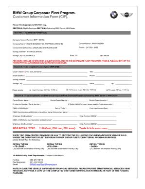 BMW Group Corporate Fleet Program Customer Information Form