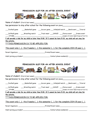 After School Event Permission Slip