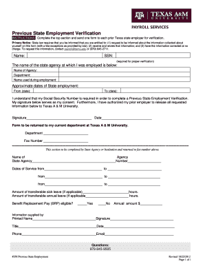 Texas Previous State Employment Verification Form