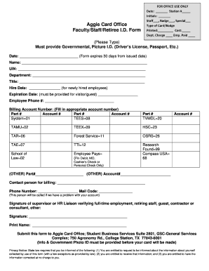 Texas A&M Aggie Card ID Form