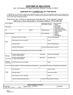 Application for Certified Copy of Vital Record