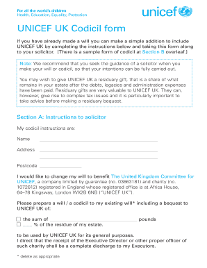 UNICEF UK Codicil Form