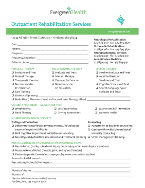 Outpatient Rehabilitation Services Form