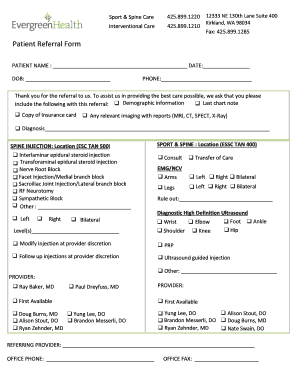 Patient Referral Form for Spine and Sport Care