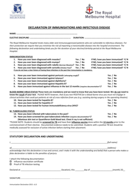 Immunisation and Infectious Disease Declaration