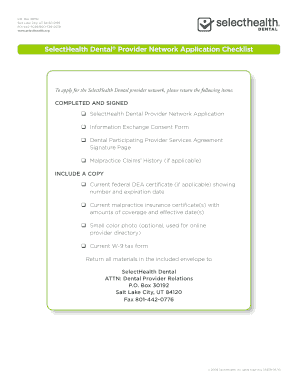 SelectHealth Dental Provider Network Application