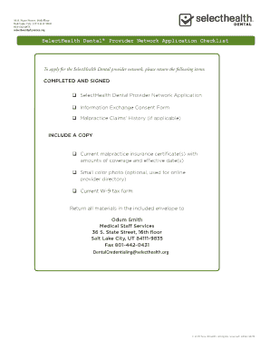 SelectHealth Dental Provider Network Application