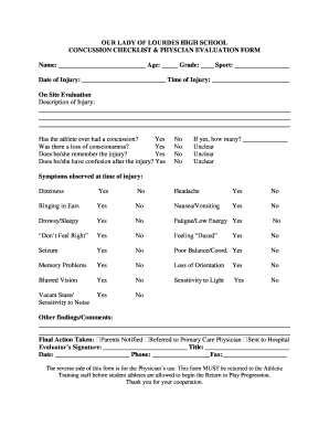 Concussion Checklist & Physician Evaluation Form