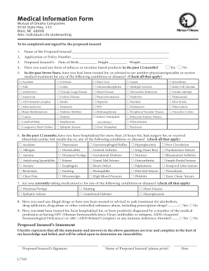 Medical Information Form for Life Insurance