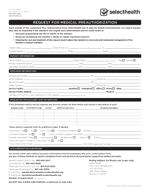 SelectHealth Medical Preauthorization Request