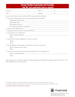 Benign Prostatic Hypertrophy and Prostatitis Underwriting Form