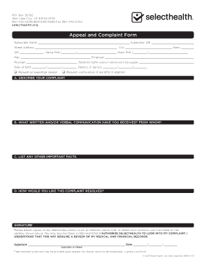 SelectHealth Appeal and Complaint Form