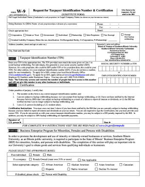 IRS Form W-9 Request for Taxpayer Identification Number