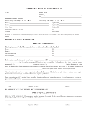 Emergency Medical Authorization Form