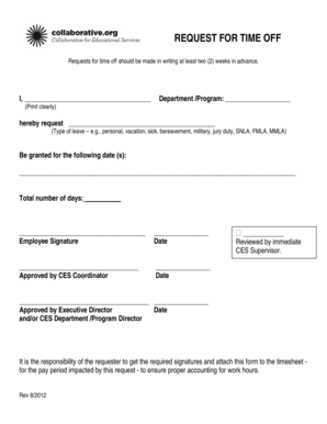 Request for Time Off Form