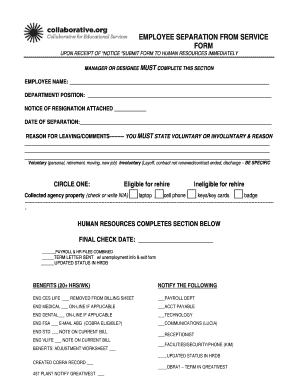 Employee Separation From Service Form