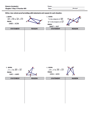 Honors Geometry Proof Practice Worksheet