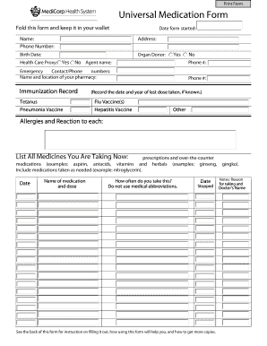 Universal Medication Form