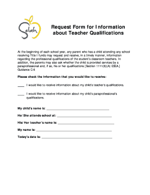 Request Form for Teacher Qualifications