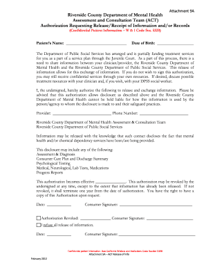 Riverside County Mental Health Information Release Authorization