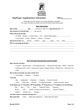 Dog Adoption Information Form
