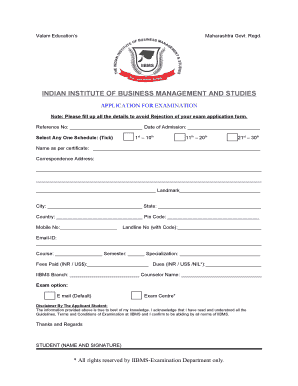 IIBMS Exam Application Form