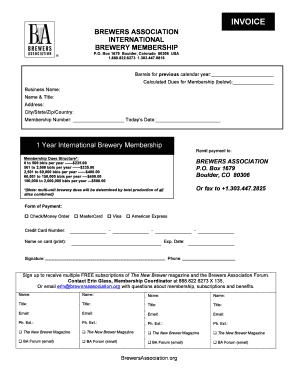 Brewers Association International Brewery Membership Form