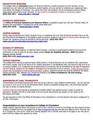 College of Charleston Enrollment Confirmation Form