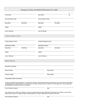 Emergency Contact and Medical Information for a Child