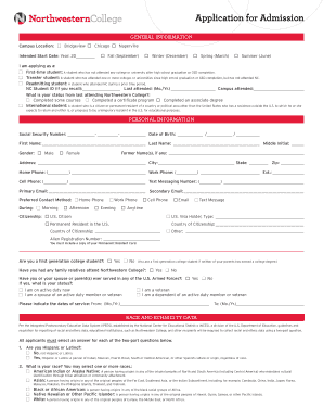 Application for Admission to Northwestern College