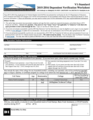 2015-2016 Dependent Verification Worksheet